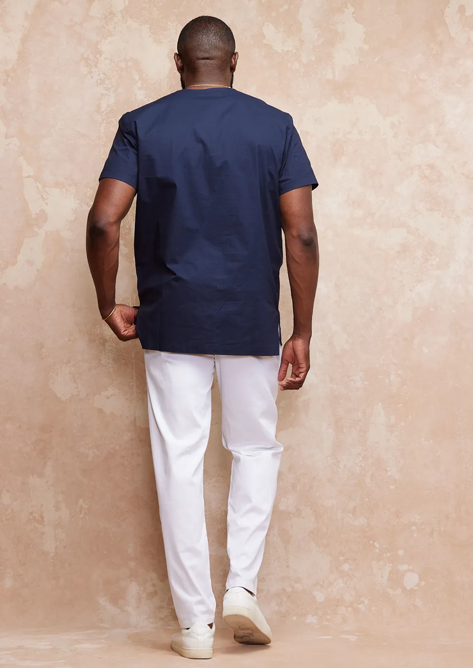 Lubanzi Men's Embroidered Tunic Shirt (Navy/Tan) - Clearance