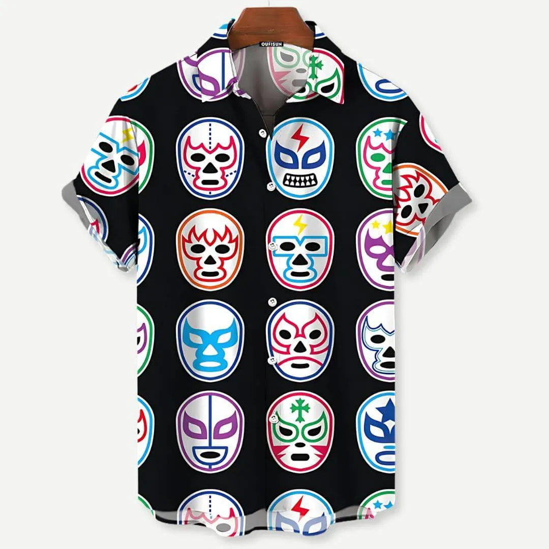 Luchador Print Short Sleeve Summer Shirt for Men – Jason