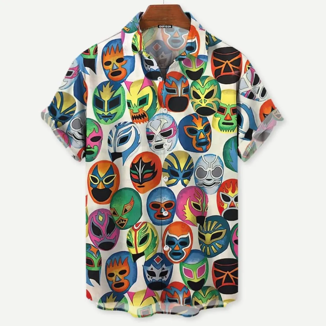 Luchador Print Short Sleeve Summer Shirt for Men – Jason