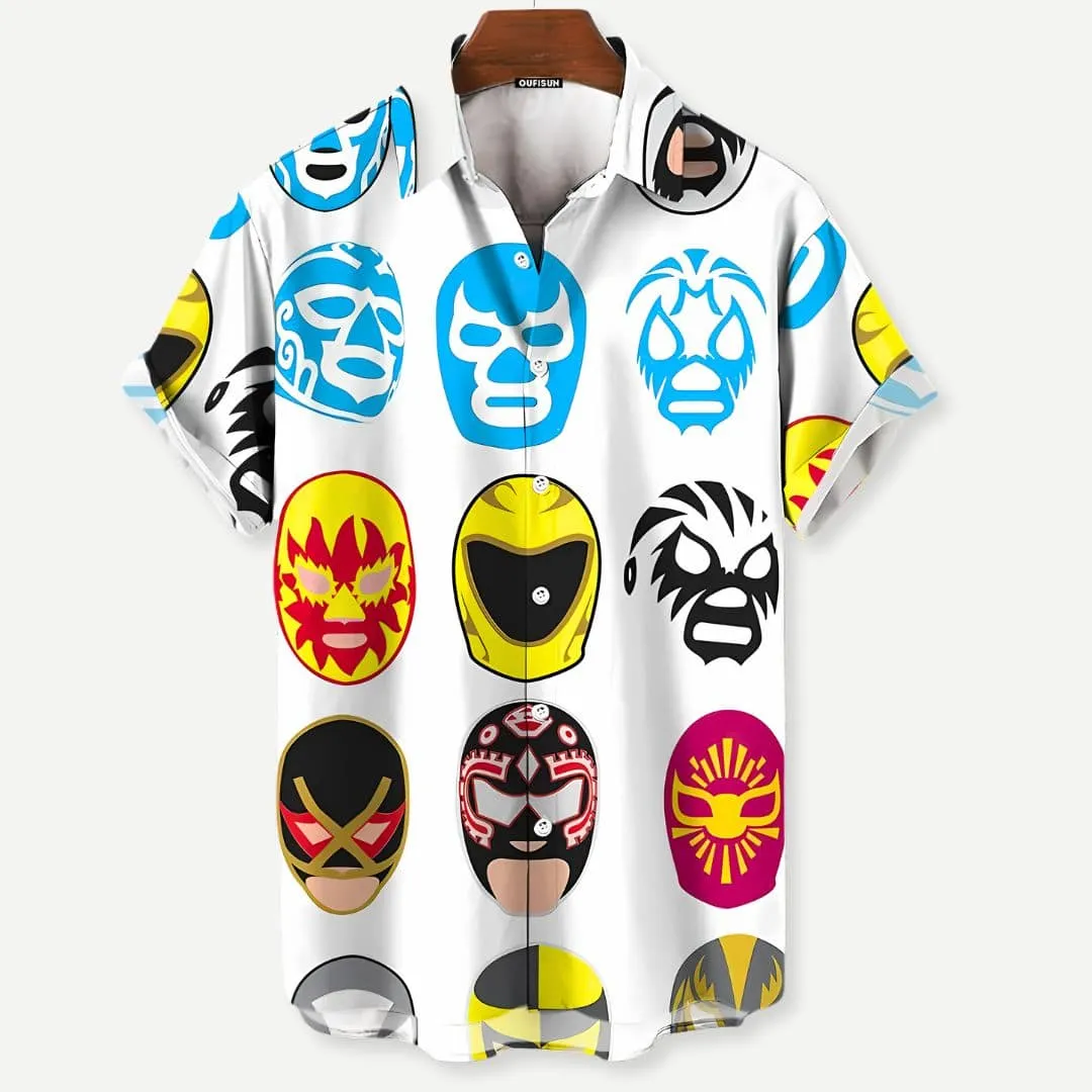 Luchador Print Short Sleeve Summer Shirt for Men – Jason