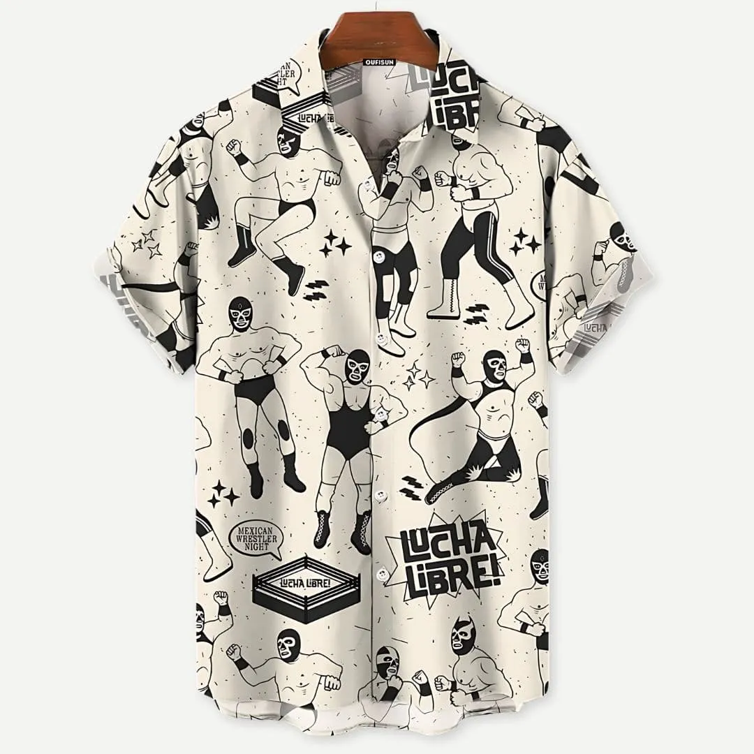 Luchador Print Short Sleeve Summer Shirt for Men – Jason