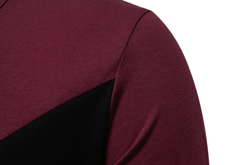Men Crewneck Buttons Bicolor Long Sleeves T-Shirt
