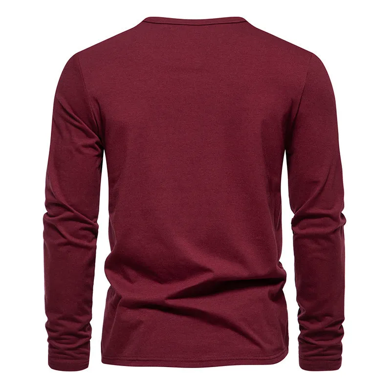 Men Crewneck Buttons Long Sleeves T-Shirt