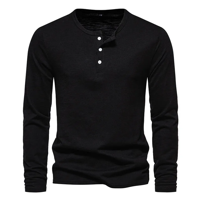Men Crewneck Buttons Long Sleeves T-Shirt