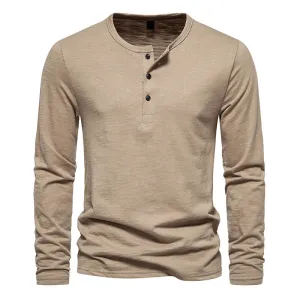 Men Crewneck Buttons Long Sleeves T-Shirt