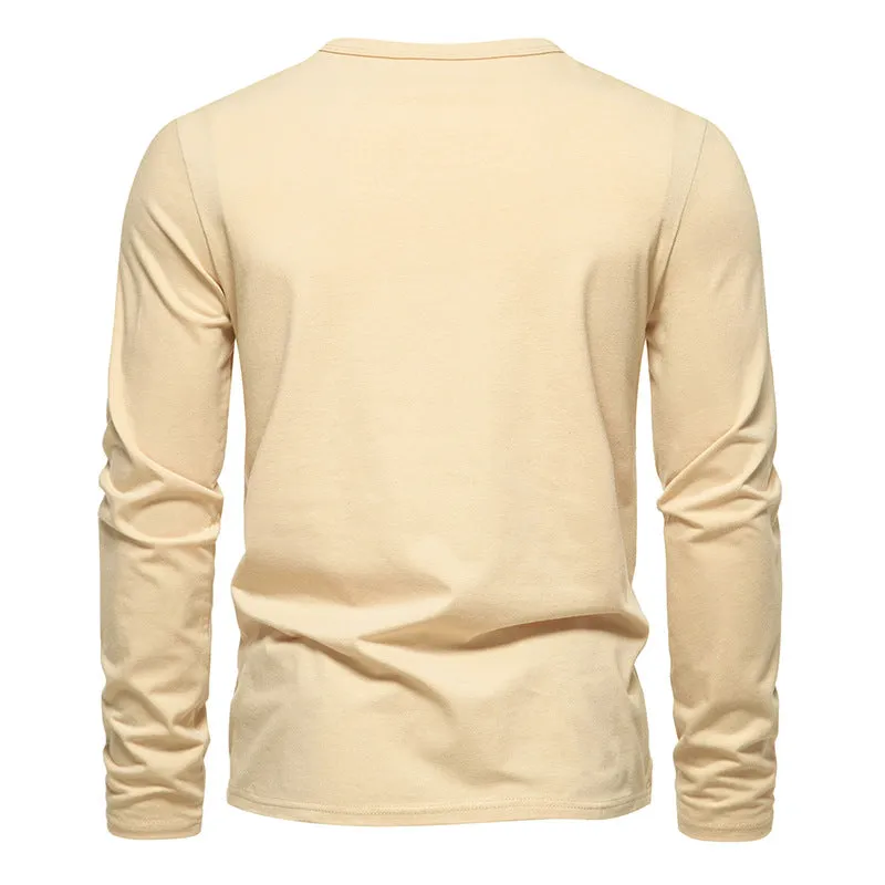 Men Crewneck Buttons Long Sleeves T-Shirt