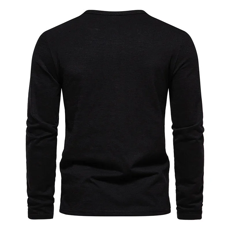 Men Crewneck Buttons Long Sleeves T-Shirt