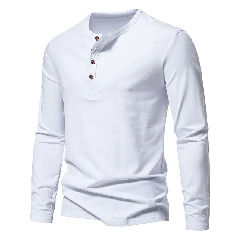 Men Crewneck Buttons Long Sleeves T-Shirt
