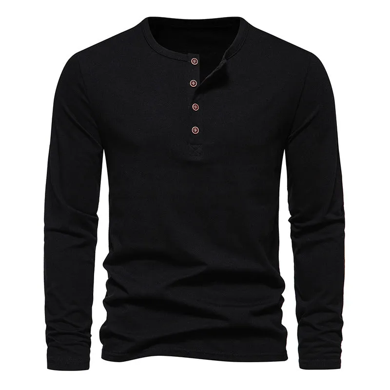 Men Crewneck Buttons Long Sleeves T-Shirt