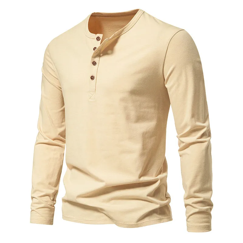 Men Crewneck Buttons Long Sleeves T-Shirt