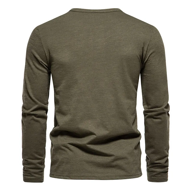 Men Crewneck Buttons Long Sleeves T-Shirt