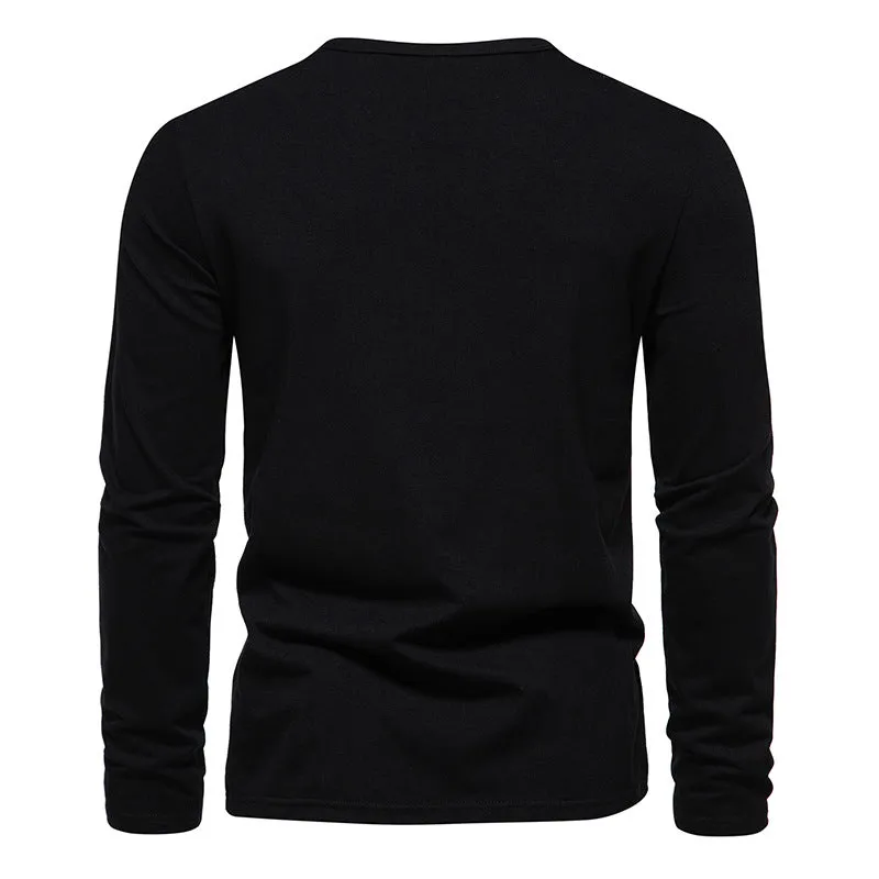 Men Crewneck Buttons Long Sleeves T-Shirt
