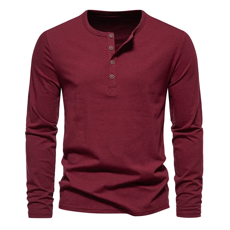 Men Crewneck Buttons Long Sleeves T-Shirt