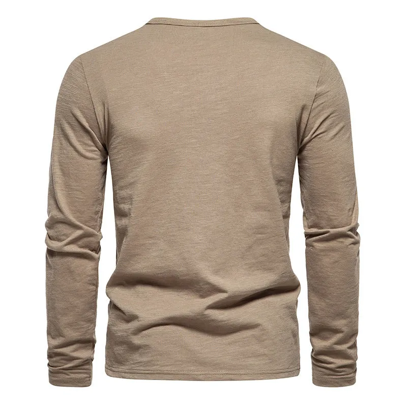 Men Crewneck Buttons Long Sleeves T-Shirt