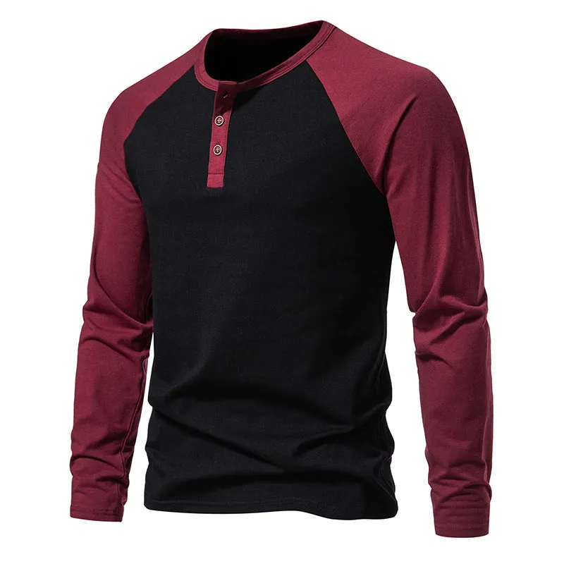 Men Crewneck Buttons Long Sleeves T-Shirt