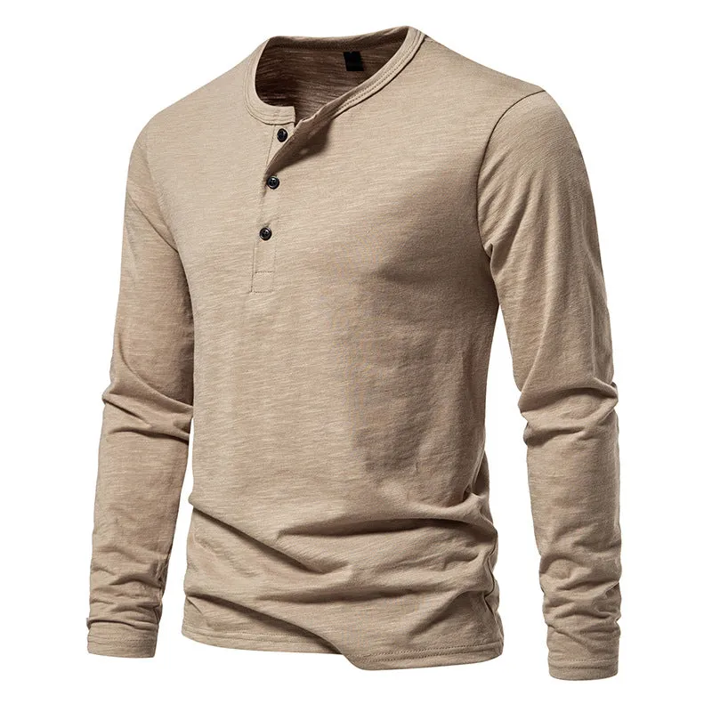 Men Crewneck Buttons Long Sleeves T-Shirt