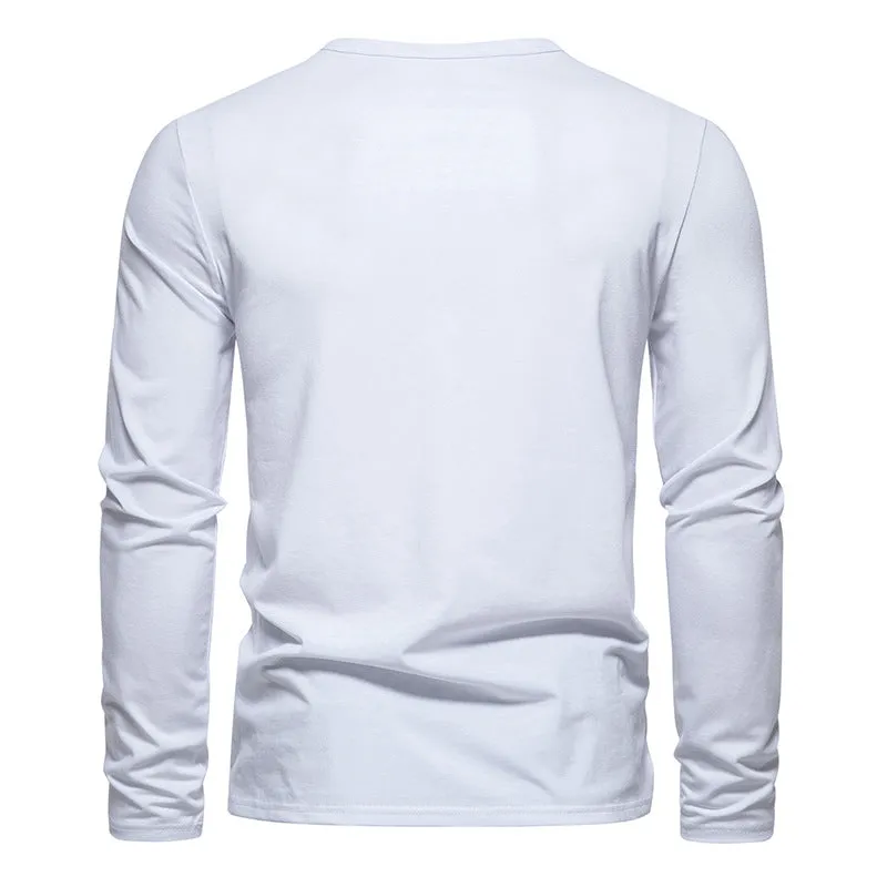 Men Crewneck Buttons Long Sleeves T-Shirt