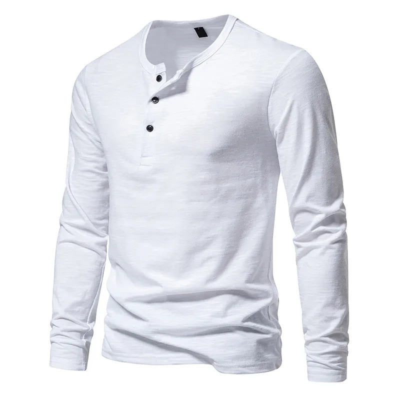 Men Crewneck Buttons Long Sleeves T-Shirt