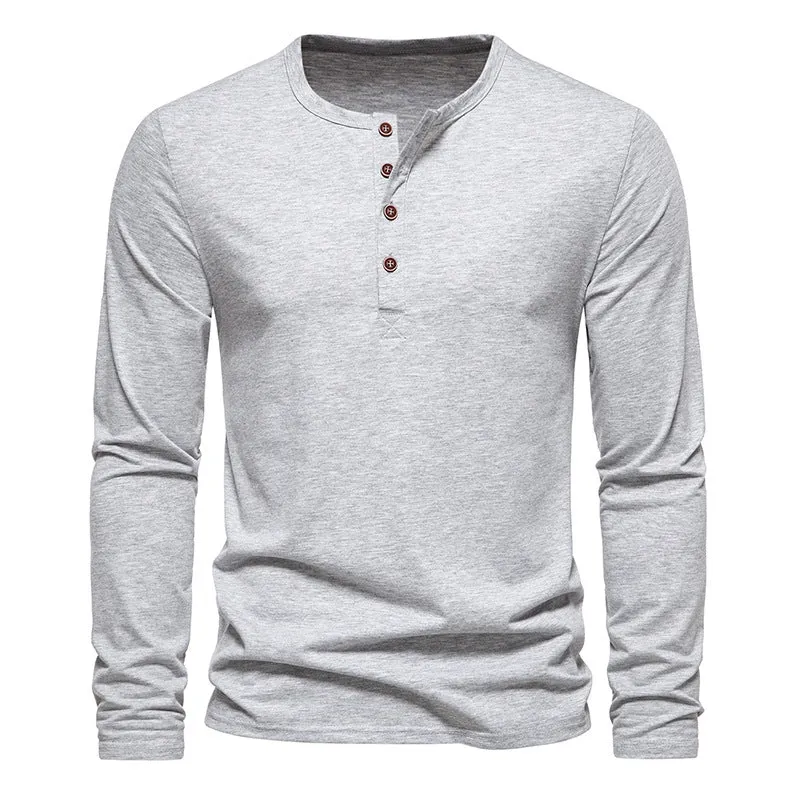 Men Crewneck Buttons Long Sleeves T-Shirt
