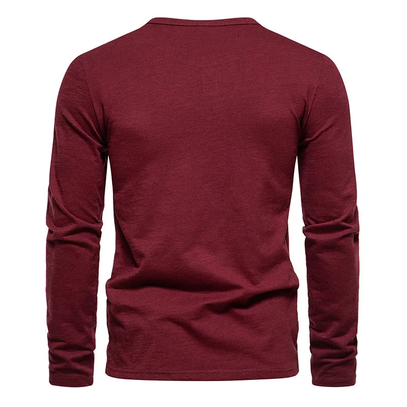 Men Crewneck Buttons Long Sleeves T-Shirt