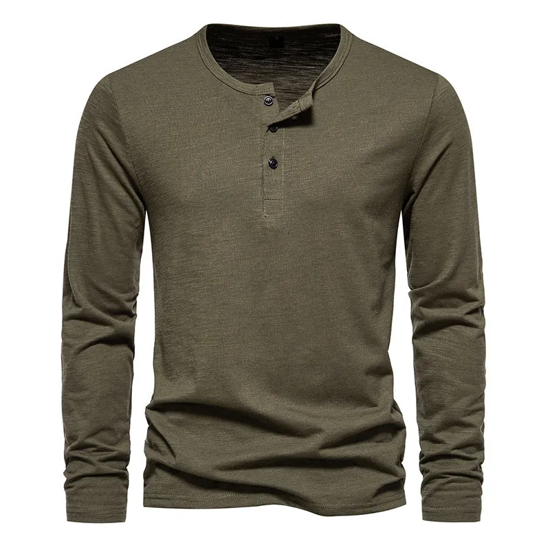 Men Crewneck Buttons Long Sleeves T-Shirt