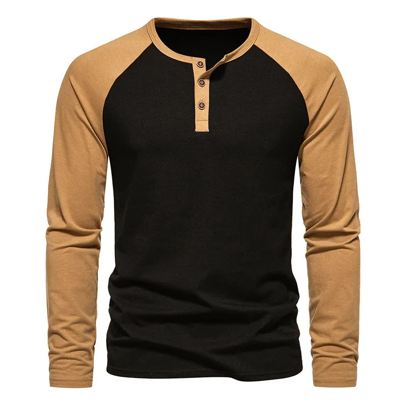 Men Crewneck Buttons Long Sleeves T-Shirt