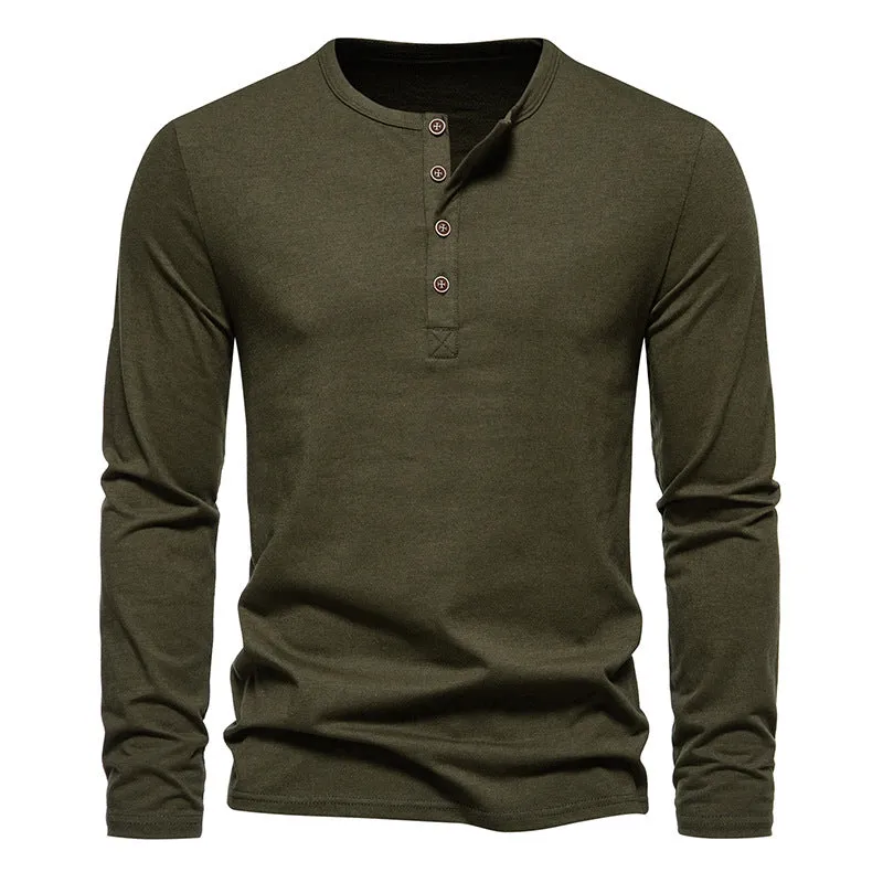Men Crewneck Buttons Long Sleeves T-Shirt