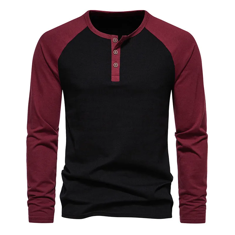 Men Crewneck Buttons Long Sleeves T-Shirt