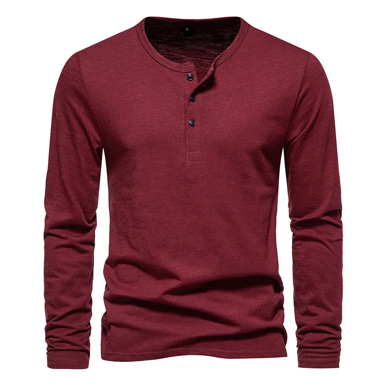 Men Crewneck Buttons Long Sleeves T-Shirt