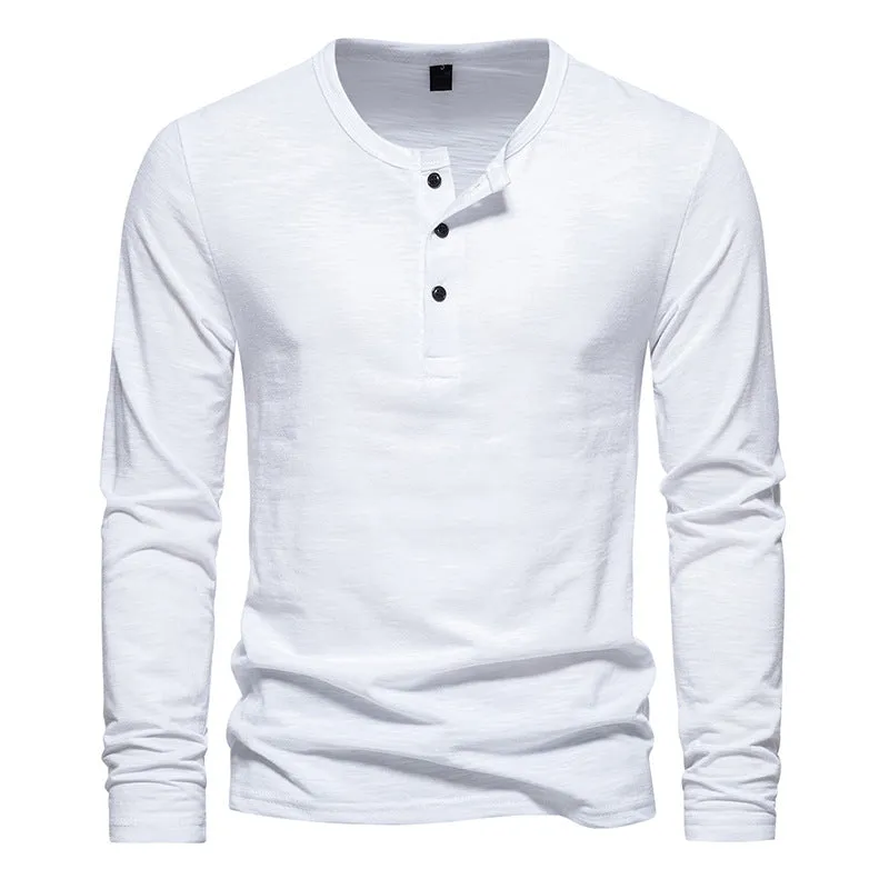Men Crewneck Buttons Long Sleeves T-Shirt