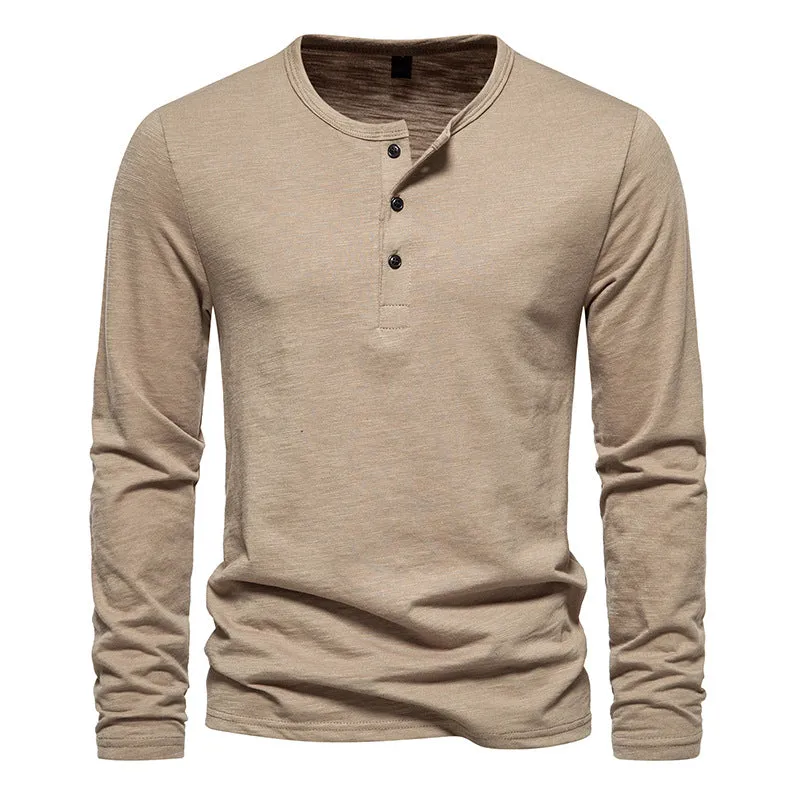 Men Crewneck Buttons Long Sleeves T-Shirt