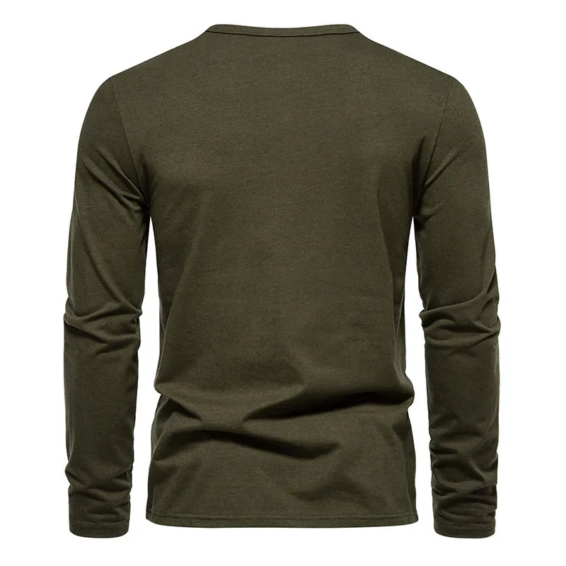 Men Crewneck Buttons Long Sleeves T-Shirt