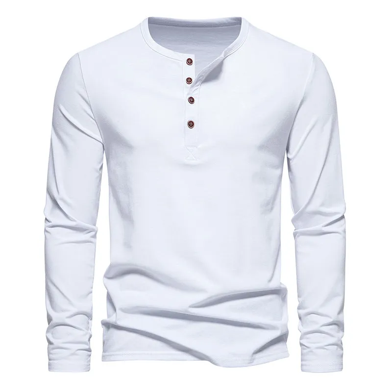 Men Crewneck Buttons Long Sleeves T-Shirt