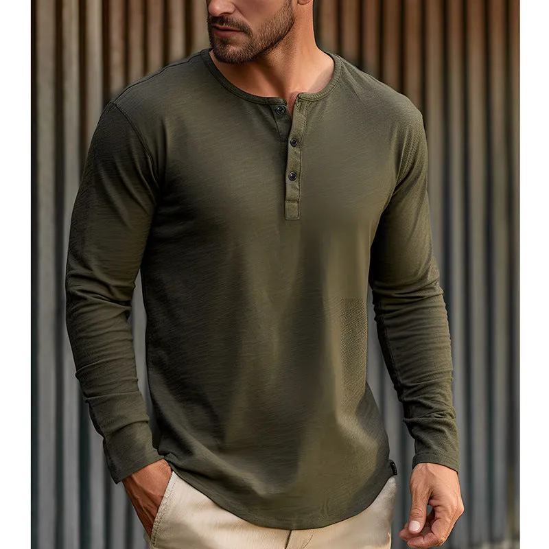 Men Crewneck Buttons Long Sleeves T-Shirt