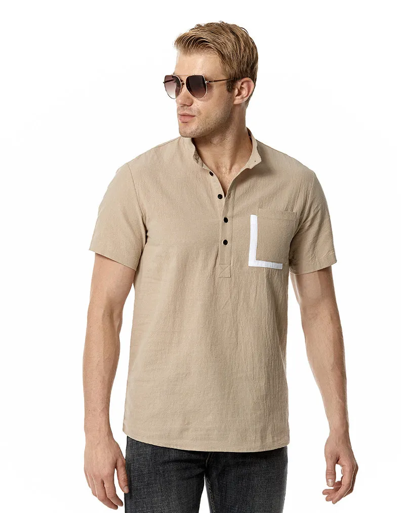 Men Crewneck Buttons Short Sleeves T-Shirt