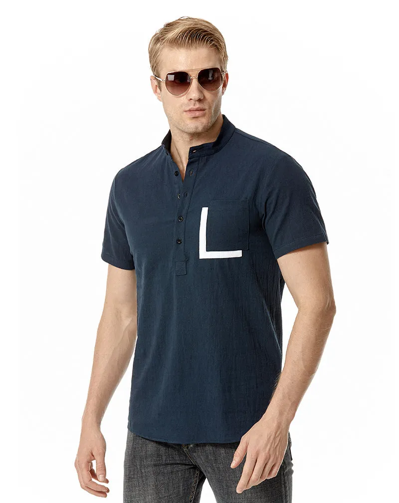 Men Crewneck Buttons Short Sleeves T-Shirt