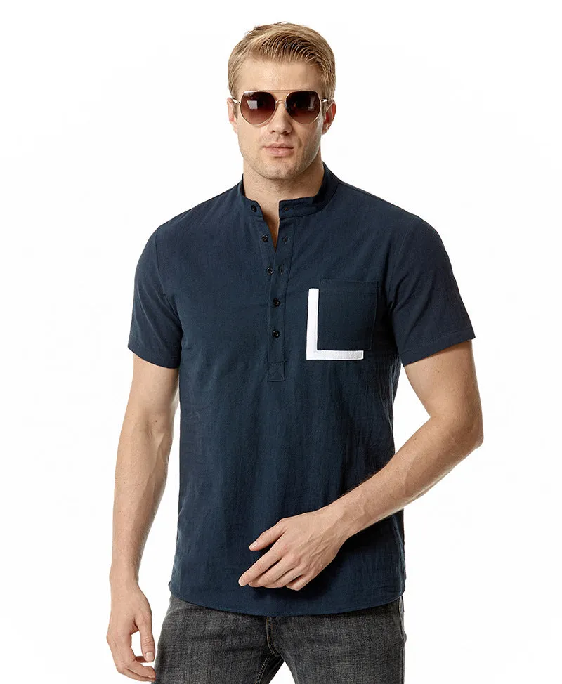 Men Crewneck Buttons Short Sleeves T-Shirt