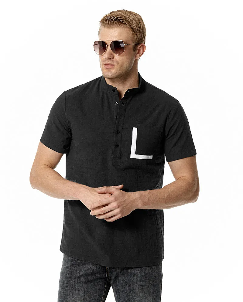 Men Crewneck Buttons Short Sleeves T-Shirt