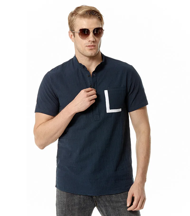 Men Crewneck Buttons Short Sleeves T-Shirt