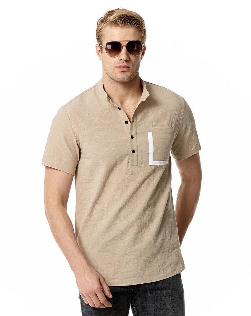 Men Crewneck Buttons Short Sleeves T-Shirt