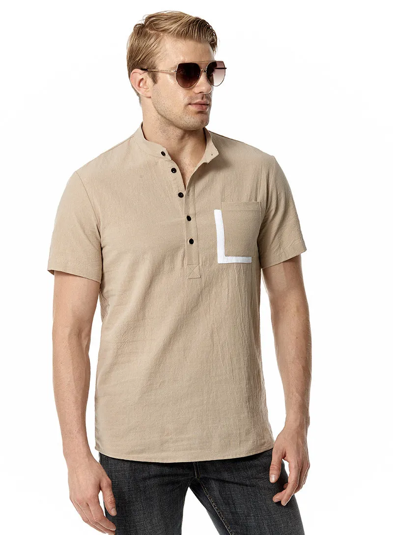 Men Crewneck Buttons Short Sleeves T-Shirt