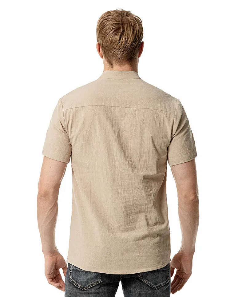 Men Crewneck Buttons Short Sleeves T-Shirt