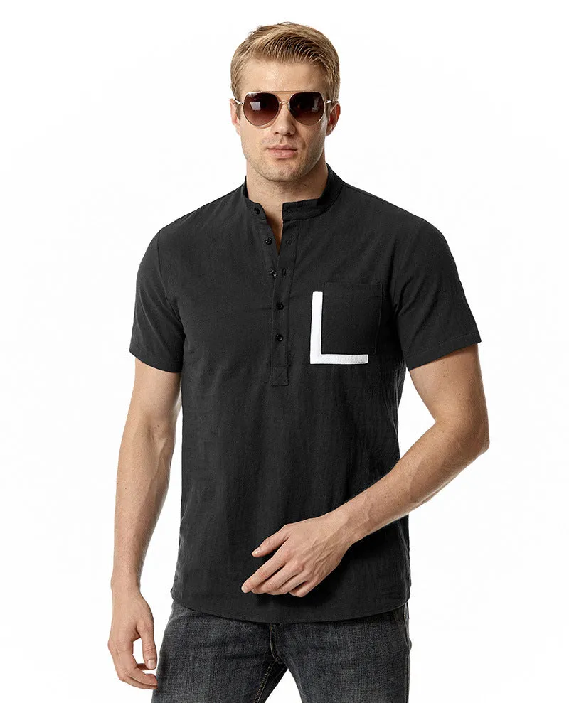 Men Crewneck Buttons Short Sleeves T-Shirt