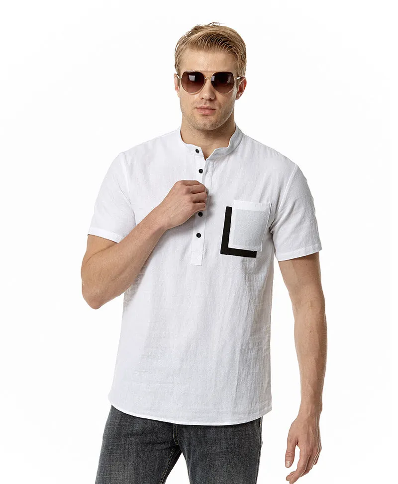 Men Crewneck Buttons Short Sleeves T-Shirt