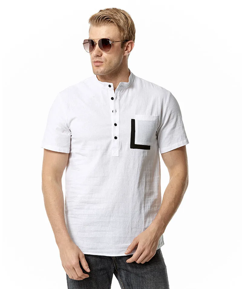 Men Crewneck Buttons Short Sleeves T-Shirt