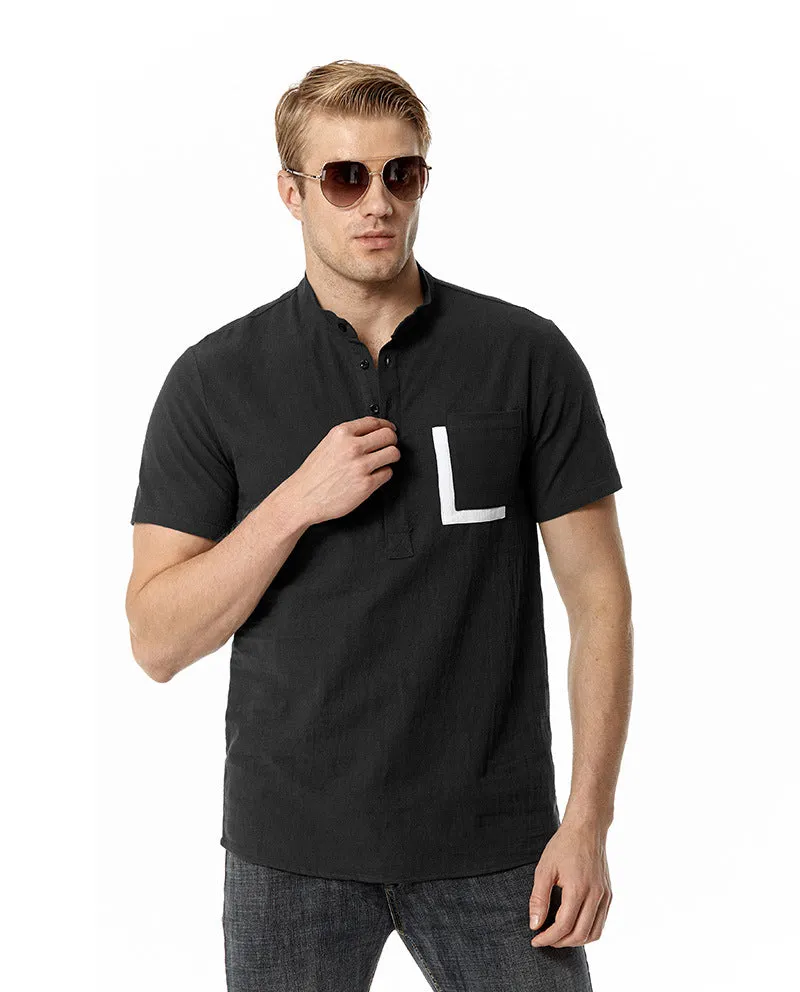 Men Crewneck Buttons Short Sleeves T-Shirt