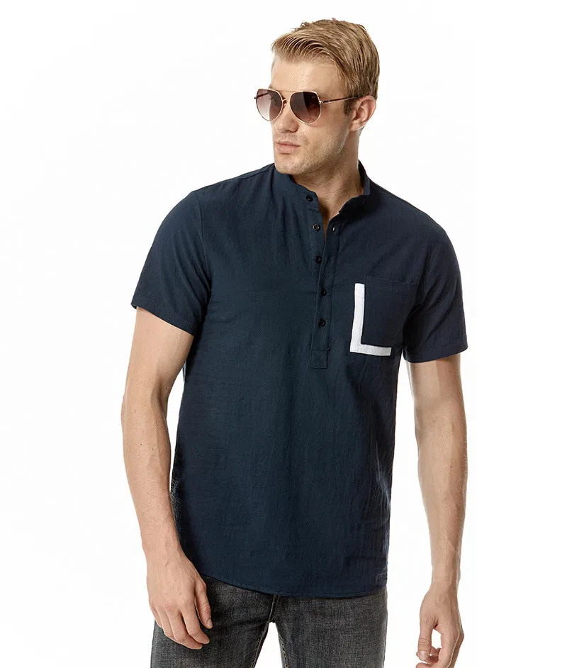 Men Crewneck Buttons Short Sleeves T-Shirt