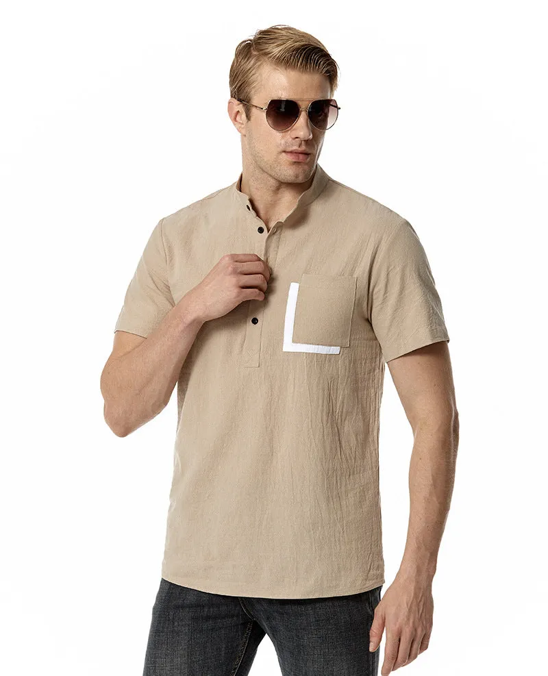 Men Crewneck Buttons Short Sleeves T-Shirt