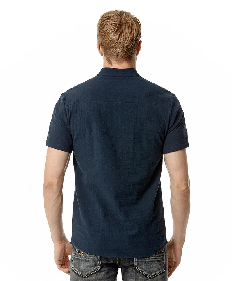 Men Crewneck Buttons Short Sleeves T-Shirt