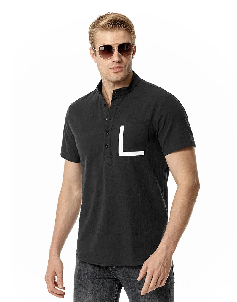 Men Crewneck Buttons Short Sleeves T-Shirt